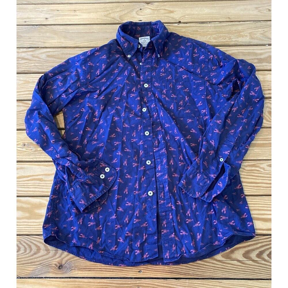 Brooks Brothers Lobster Print Regent Fit Button Up Shirt Size Small Men’s Blue